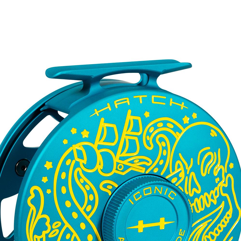 Hatch Outdoors 2024 Custom Kraken Reel 7 Plus in Matte Teal and Yellow